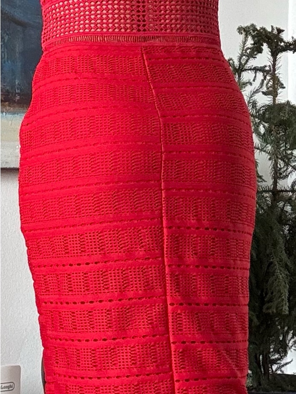 🇧🇷 Red Midi Dress with High Neck Size S, Made in Brazil - Picture 11 of 17
